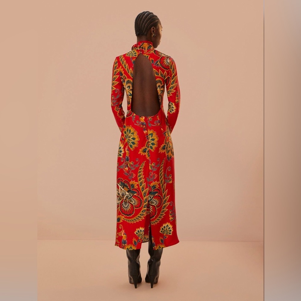 Farm Rio Red Maxi Floral Cutout Midi Dress - Picture 6 of 9